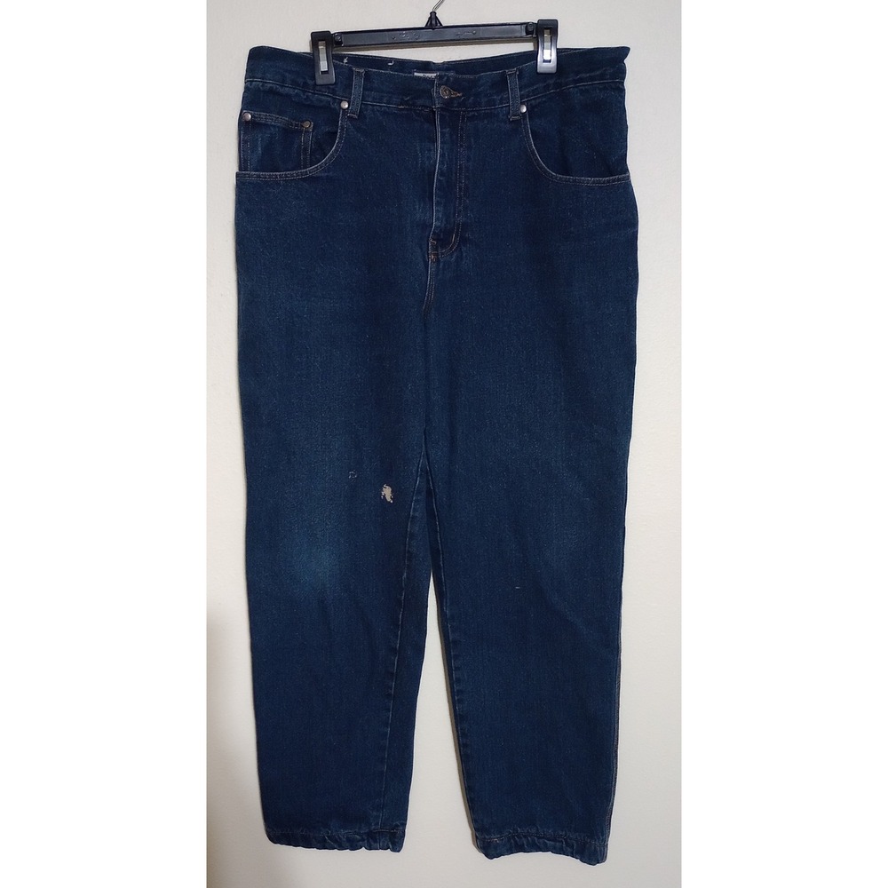 Boston Traders Mens Flannel Lined Carpenter Jeans Dark Wash Blue Plaid 38x32